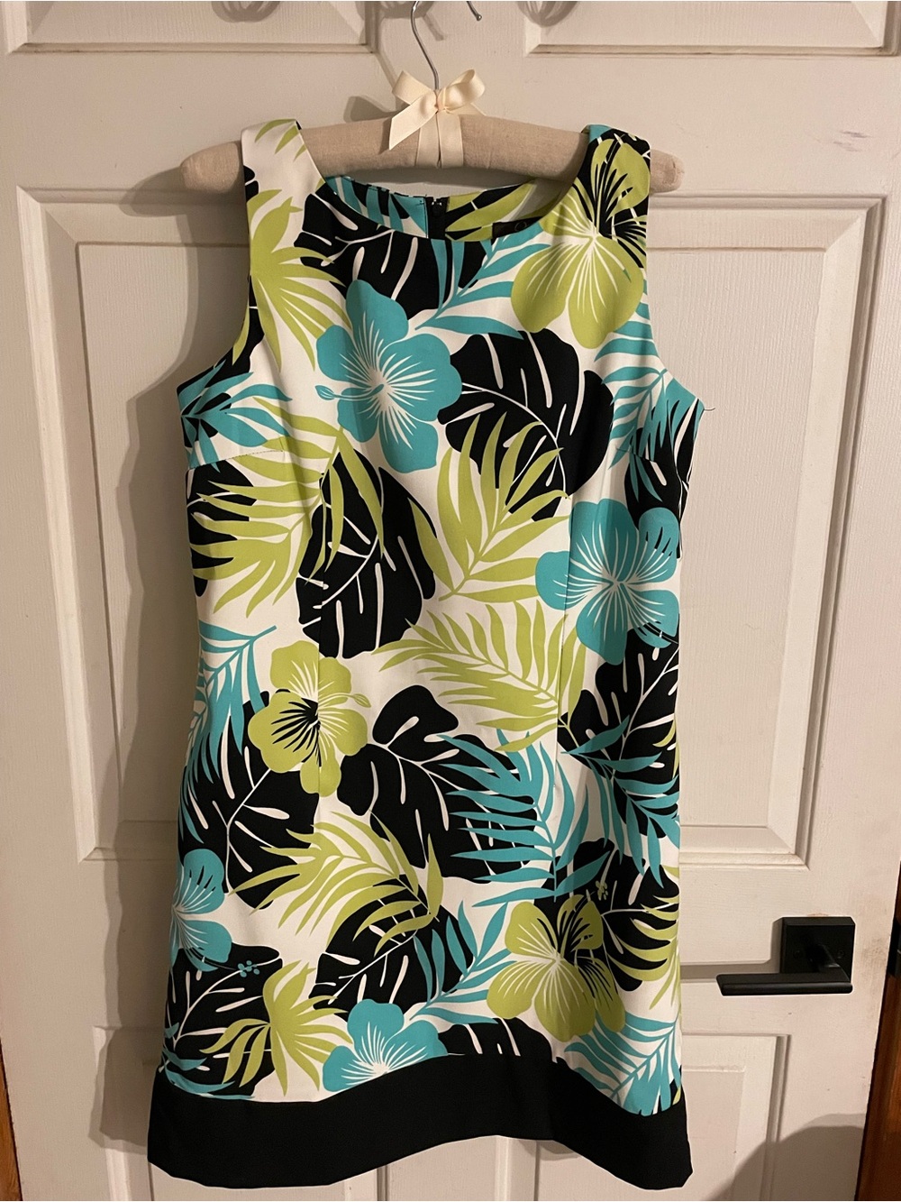 Jessica Tropical Shift Dress in Teal, Lime & Black